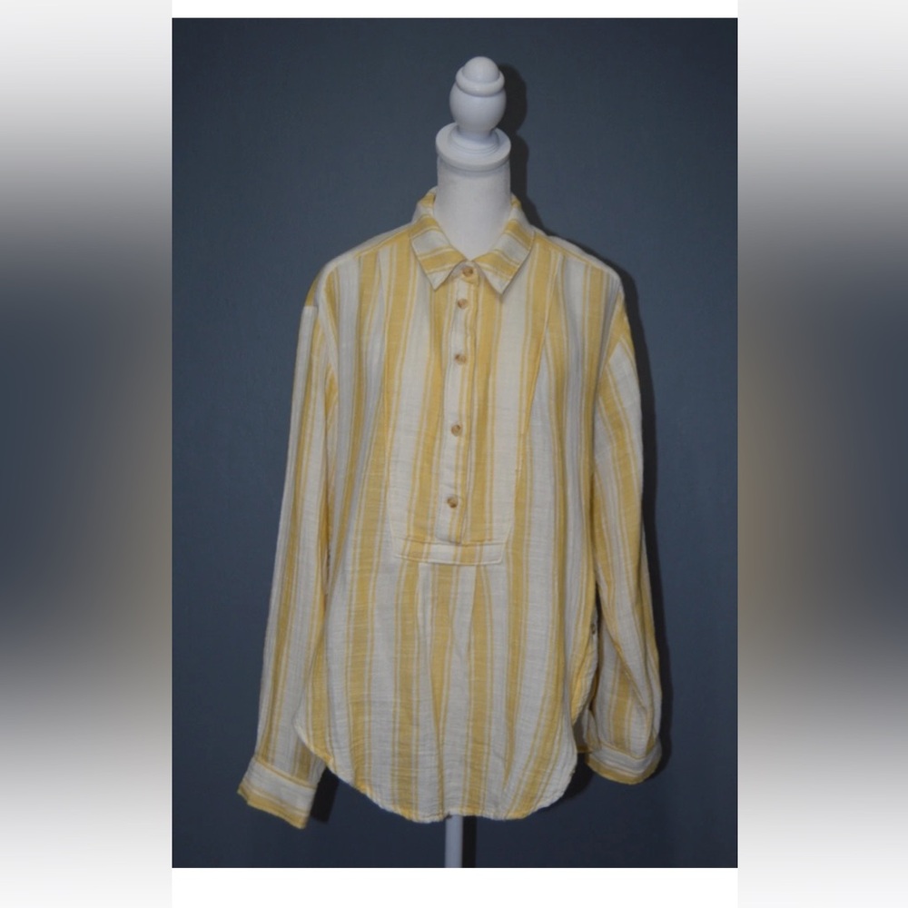 Anthropologie Sz Small Yellow Striped Long Sleeve Button Front Casual Shirt